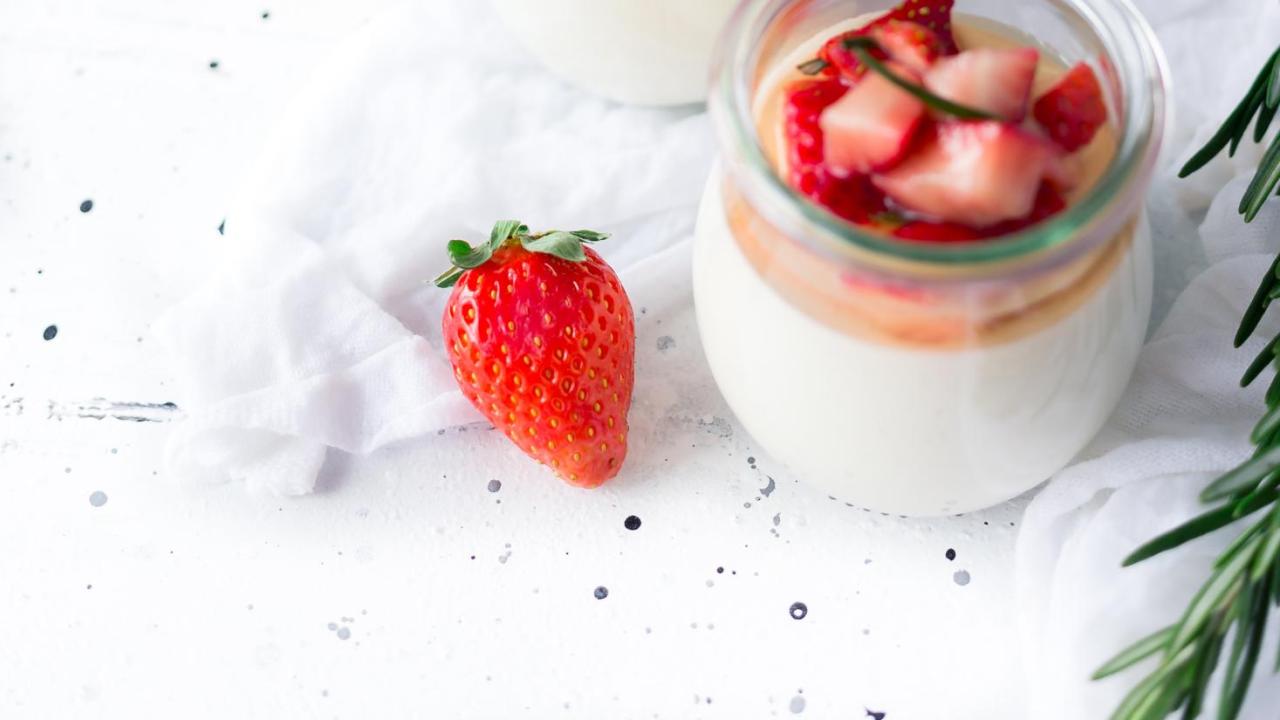 yogurt and diced strawberries 