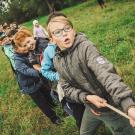 children playing tug of war